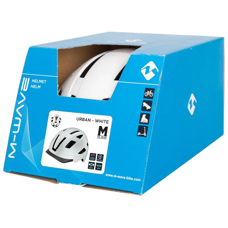 M-WAVE URBAN Bicycle Helmet With Light Matt White-4